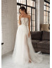 Strapless Beaded Ivory Tulle Slit Wedding Dress